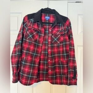Vintage Pendleton Wool Long Sleeve Button Up Shirt Large Mens Red Plaid Corduroy